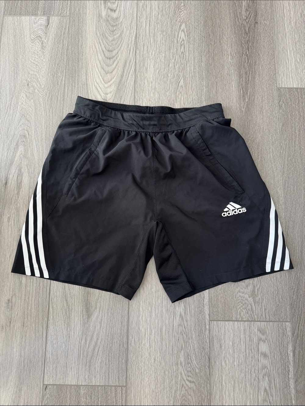 adidas Black Athletic Shorts with White Stripes